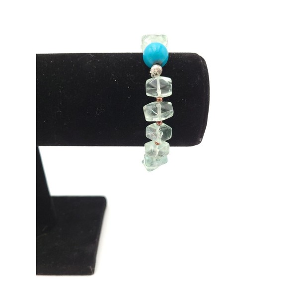 Genuine Aquamarine Beaded Stretch Bracelet Light Blue Stones USA - Picture 2 of 5